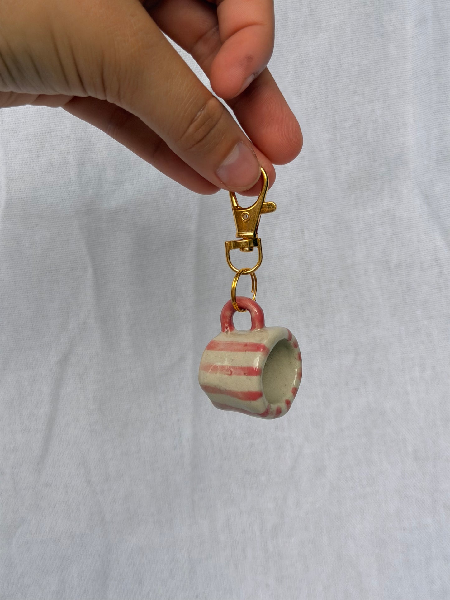 Pink Striped Mini Mug Keyring