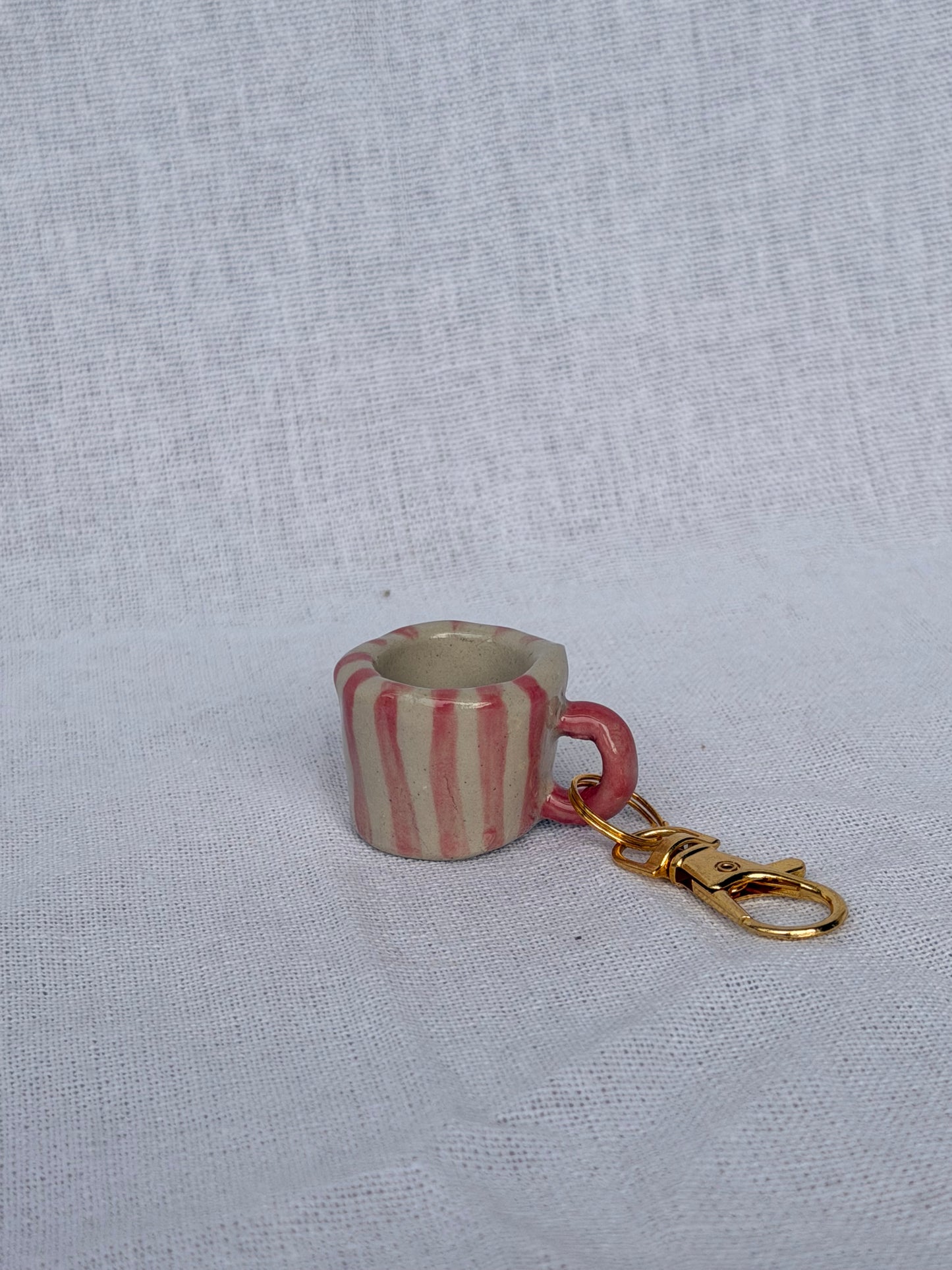 Pink Striped Mini Mug Keyring