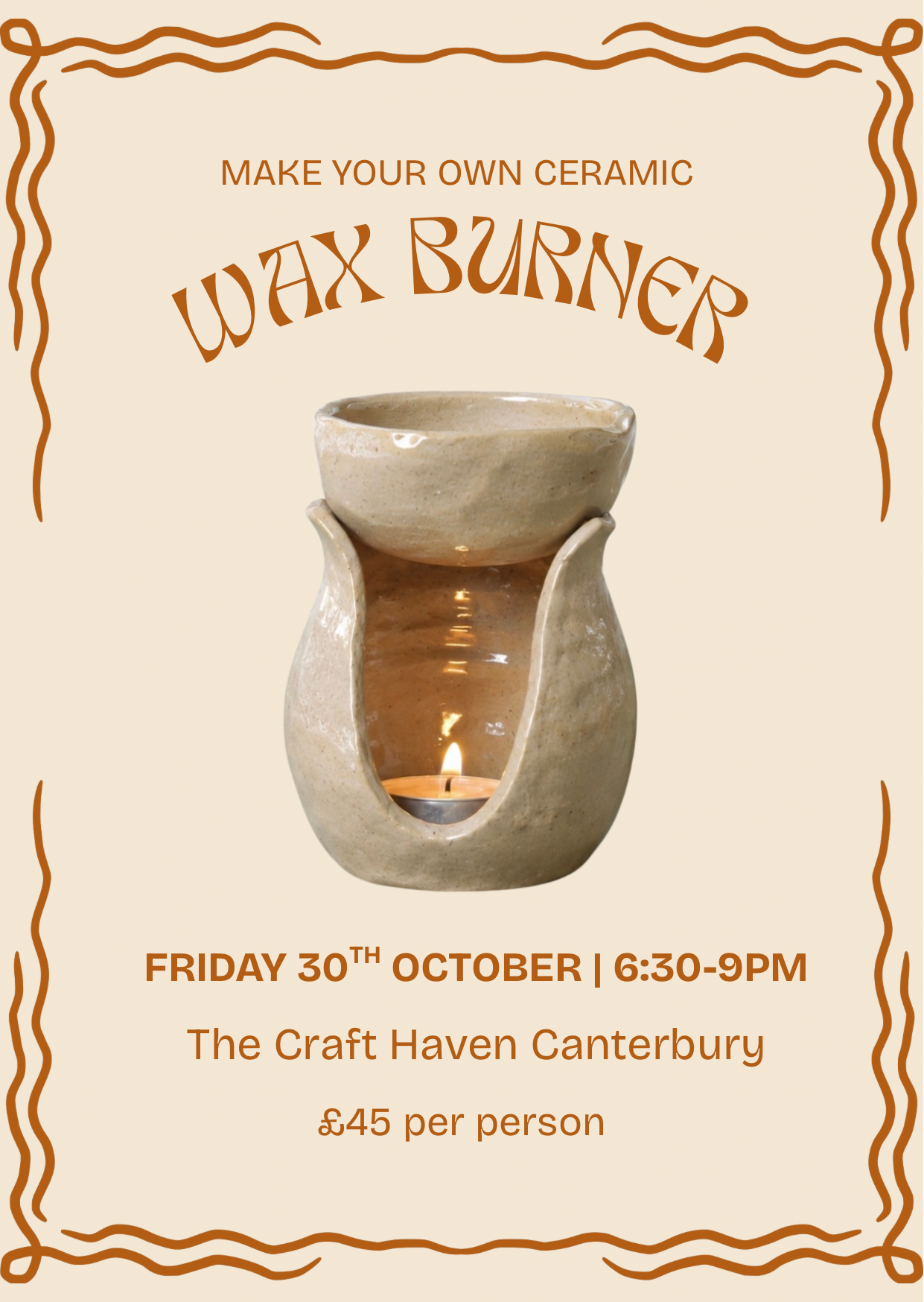 Ceramic Wax Burner Workshop | Friday 30th October | 6:30-9pm