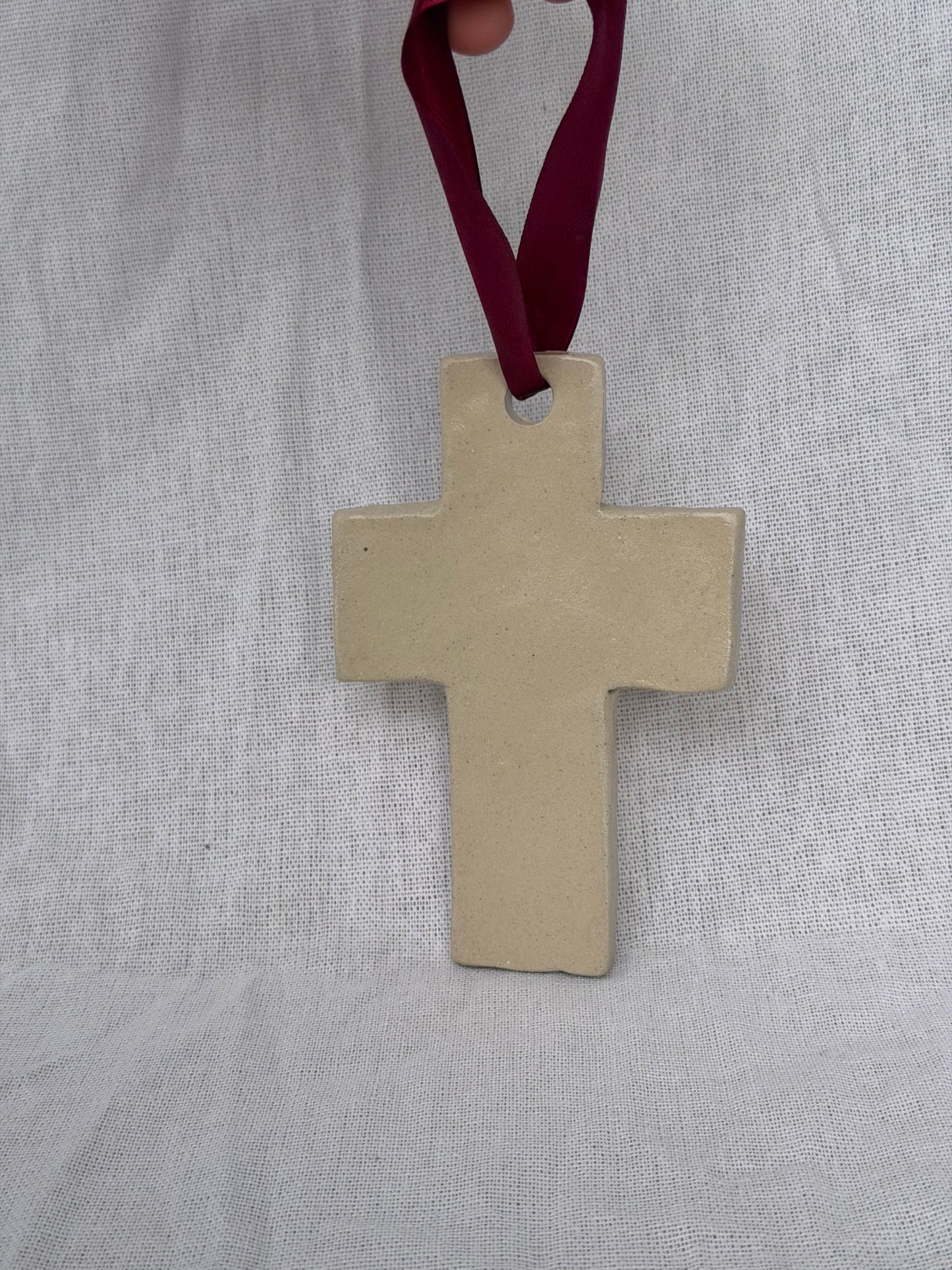 Ceramic Cross Pendant with Ribbon