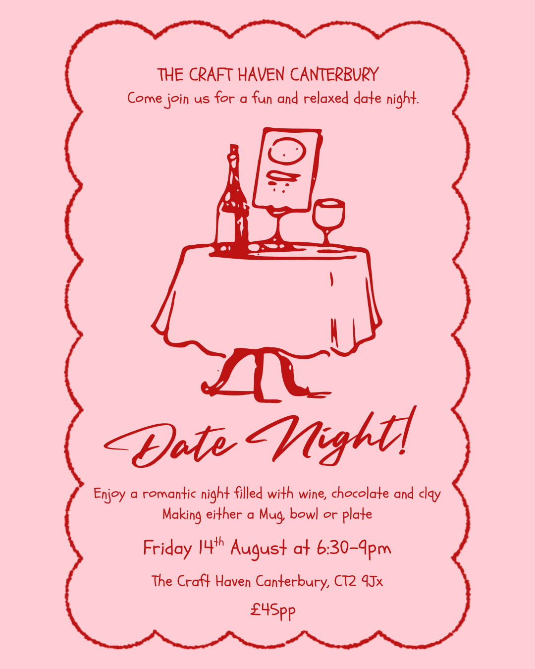 Date night Pottery | Mug, bowl or plate Making | Friday 14th August | 6:30-9pm.