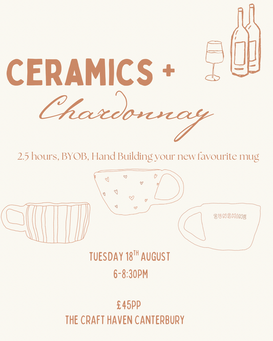 Ceramics and Chardonnay | Mug Making| Tuesday 18th August |  6-8:30pm