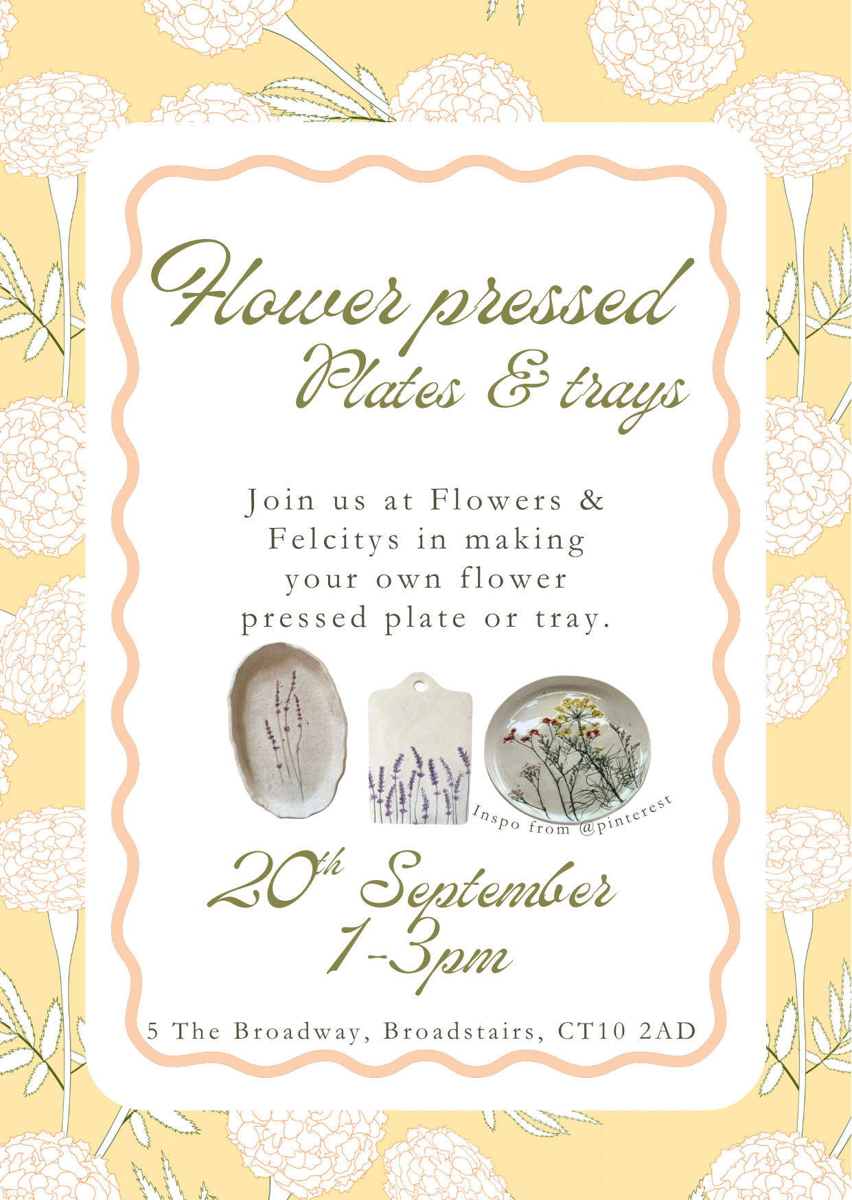 Flower pressed Plates & Trays | Sunday 20th September | 1-3pm | Flowers & Felicitys