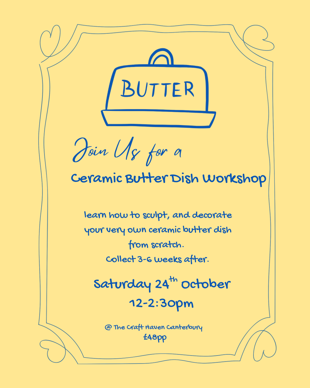Ceramic Butter Dish Workshop | Saturday 24th October | 12-2:30pm