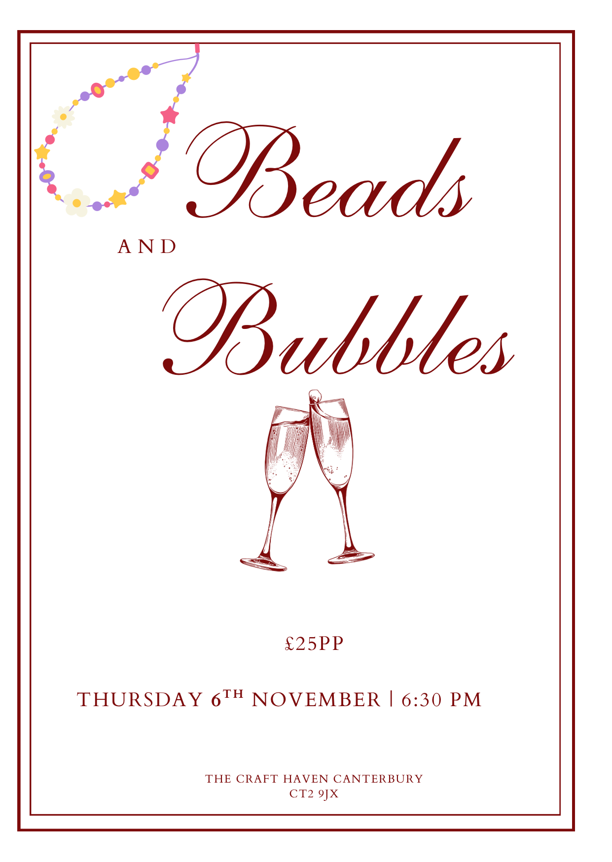 Beads and Bubbles | Thursday 6th November | 6:00pm