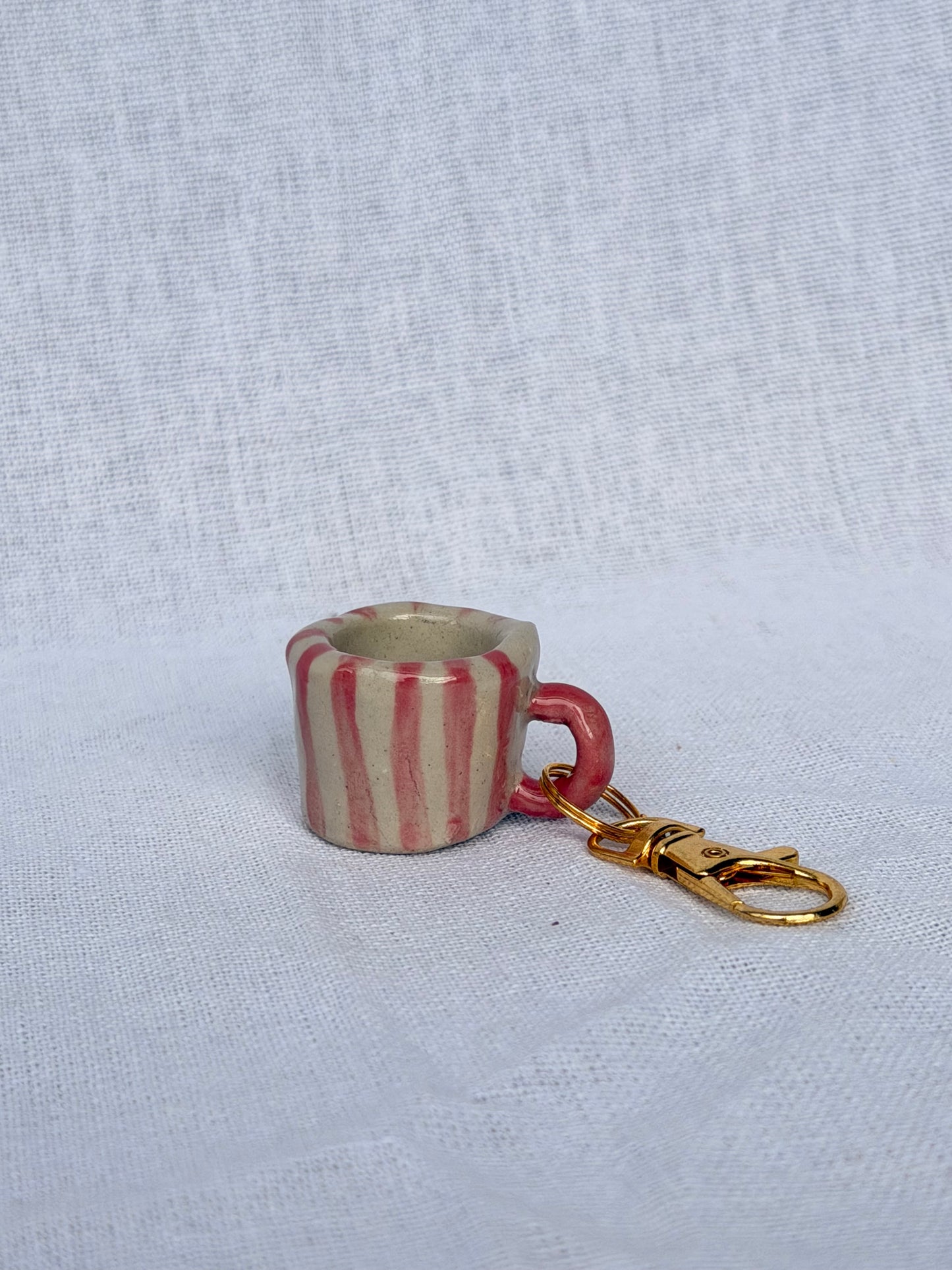 Pink Striped Mini Mug Keyring