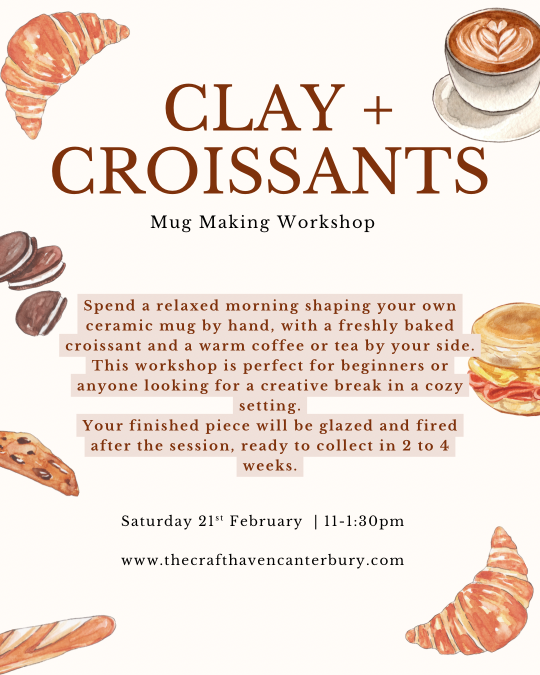 Clay and Croissants Mug Making | Saturday 21st February | 11-1:30pm