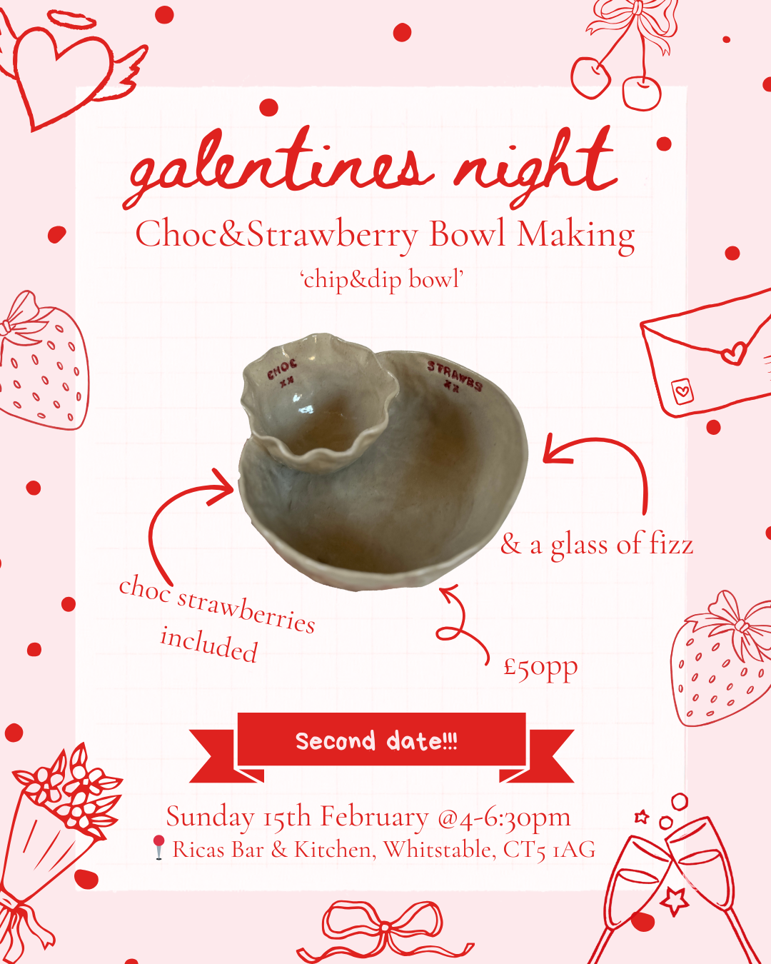 SECOND DATE! Galentines @Ricas | Choc & Strawberry Bowls | Sunday 15th February | 4-6:30pm