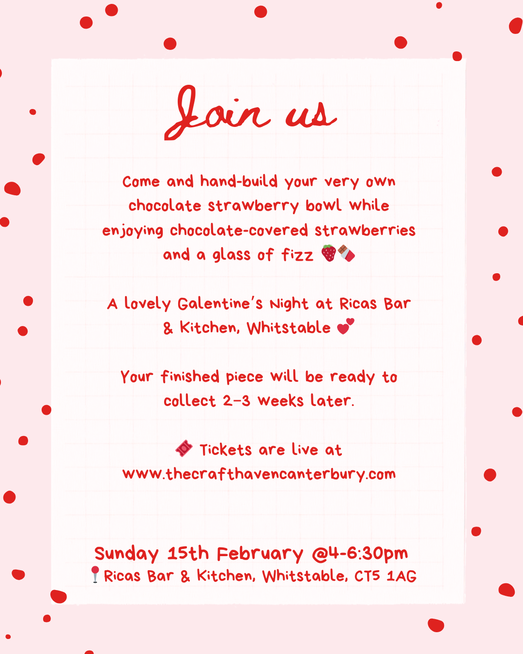 SECOND DATE! Galentines @Ricas | Choc & Strawberry Bowls | Sunday 15th February | 4-6:30pm