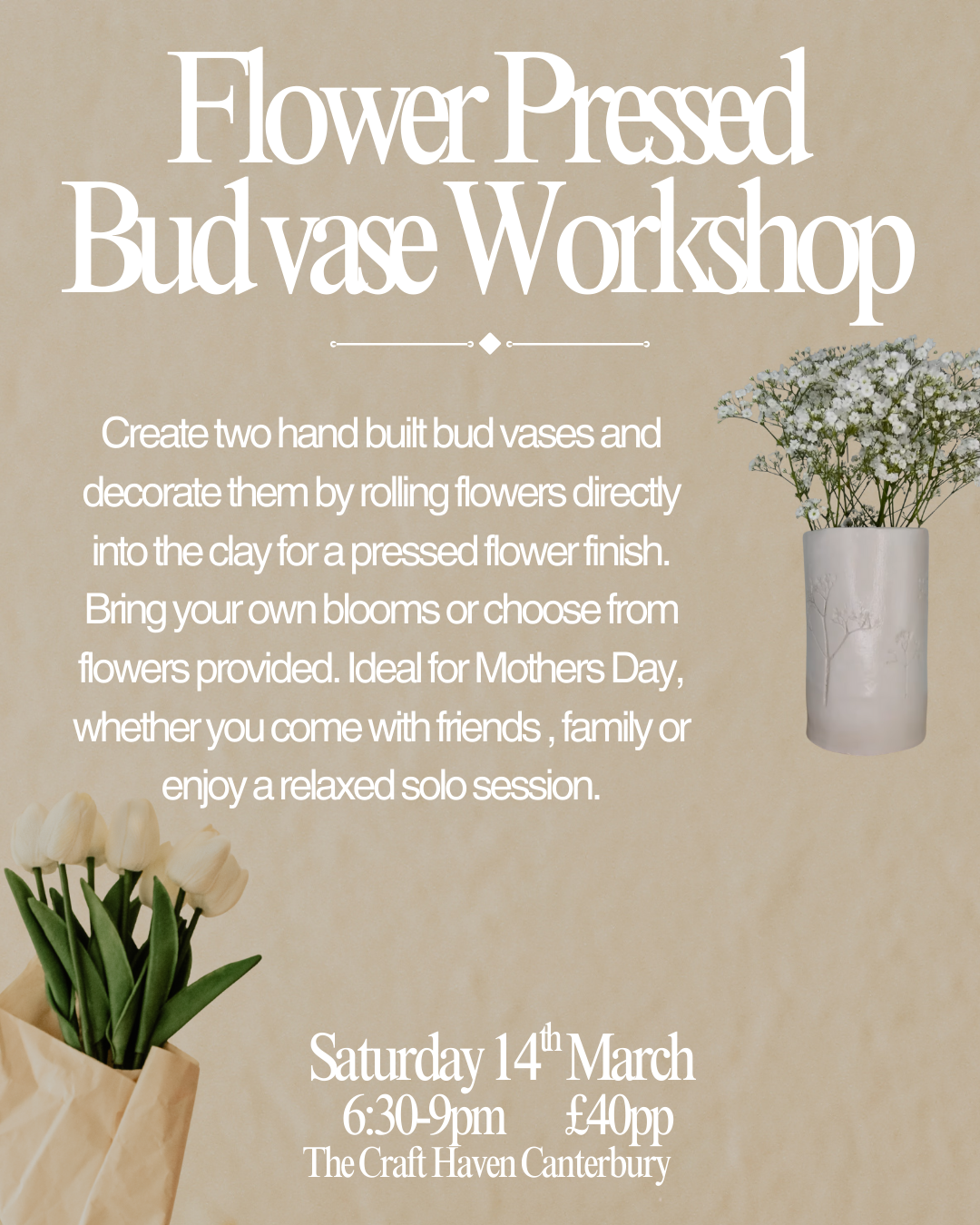Flower Pressed Bud Vase Workshop | Saturday 14th March | 6:30-9pm