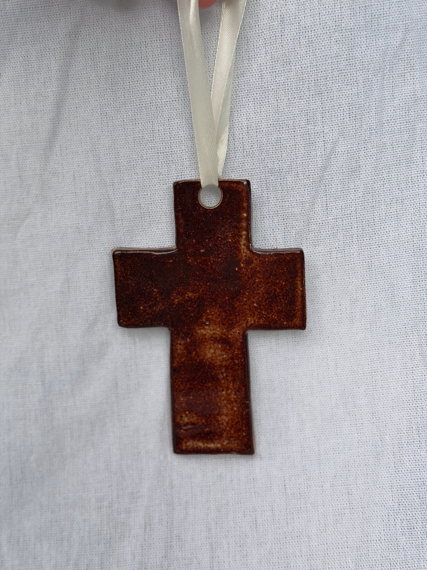Ceramic Cross Pendant with Ribbon